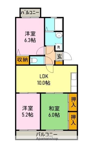 リバーサイドⅡ 203｜静岡県富士市中之郷(賃貸マンション3LDK・2階・60.12㎡)の写真 その2