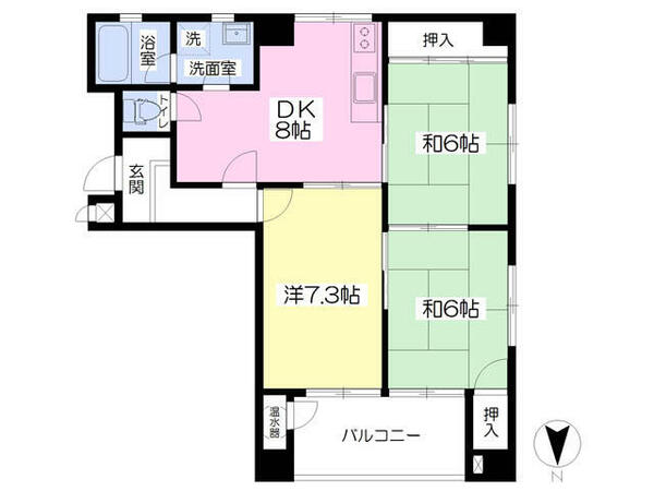 吉田ビル 602｜大阪府大阪市東成区中本５丁目(賃貸マンション3DK・6階・60.95㎡)の写真 その2