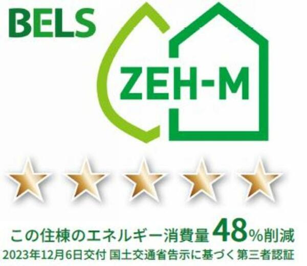 画像13:BELS（建築物省エネルギー性能表示制度）によるZEH-M評価取得建築物（一次エネルギー消費削減率48％、2023