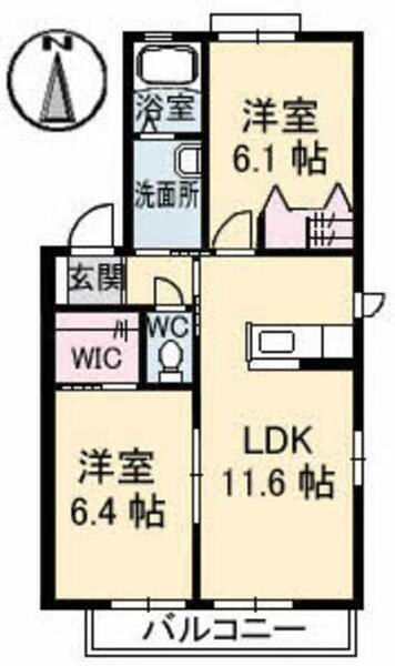 シャーメゾンさくら　Ａ棟 A0201｜山口県山口市大内矢田北３丁目(賃貸アパート2LDK・2階・54.78㎡)の写真 その2