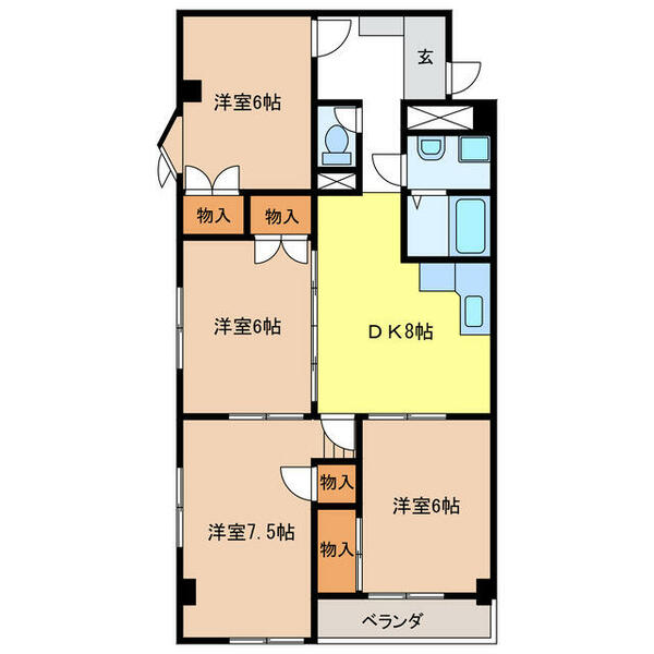 エステート２３ 206｜岐阜県岐阜市西鶉６丁目(賃貸マンション4LDK・2階・77.60㎡)の写真 その2