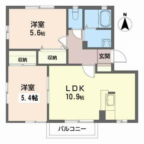 ドミール泉川　Ｃ 102｜福島県福島市泉字火焼津(賃貸アパート2LDK・1階・50.00㎡)の写真 その2