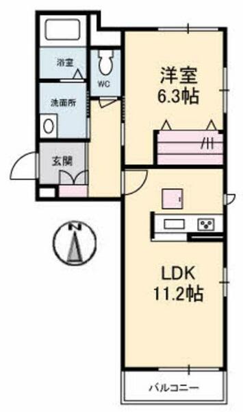 シャーメゾンヴァンソレイユ A0201｜山口県下関市上新地町５丁目(賃貸マンション1LDK・2階・44.48㎡)の写真 その2