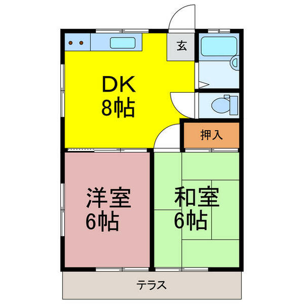 茨城県古河市桜町(賃貸アパート2DK・1階・40.00㎡)の写真 その2