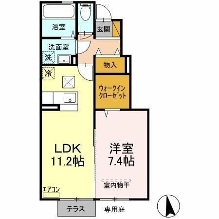 デュオセレッソＢ 102｜茨城県つくば市学園の森２丁目(賃貸アパート1LDK・1階・47.54㎡)の写真 その2