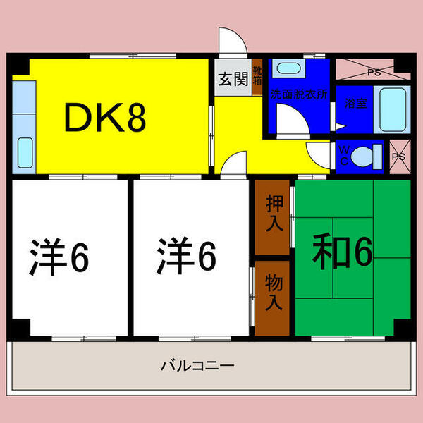 ヴィラアンソレイエ藍住｜徳島県板野郡藍住町富吉字豊吉(賃貸マンション3DK・2階・62.04㎡)の写真 その2