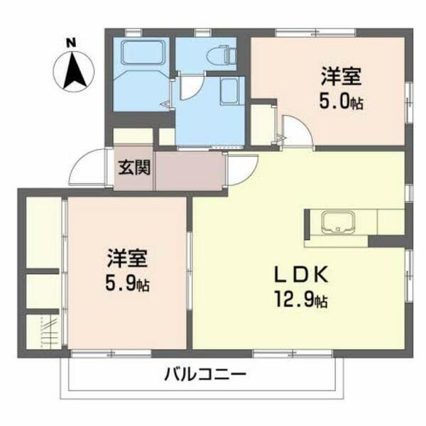 オーセントＣ 202｜福島県福島市笹谷字片目清水(賃貸アパート2LDK・2階・53.30㎡)の写真 その2