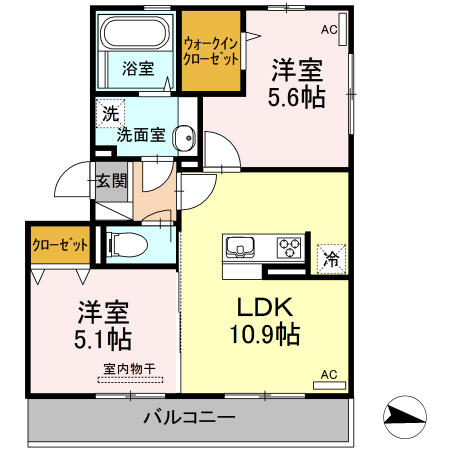 Ｄ・プレヴェイルⅡ 201｜熊本県熊本市東区渡鹿６丁目(賃貸アパート2LDK・2階・50.48㎡)の写真 その2