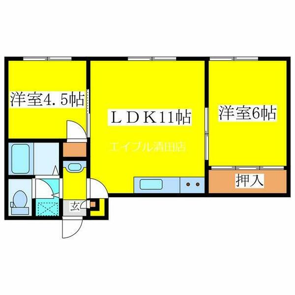 プレステージ宮北｜北海道札幌市清田区真栄一条２丁目(賃貸アパート2LDK・1階・40.00㎡)の写真 その2