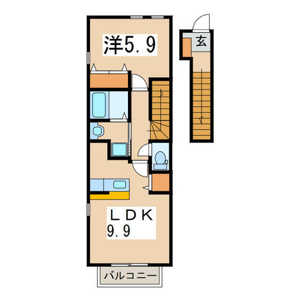 サンリバー 205｜福島県喜多方市字柳原(賃貸アパート1LDK・2階・41.98㎡)の写真 その2