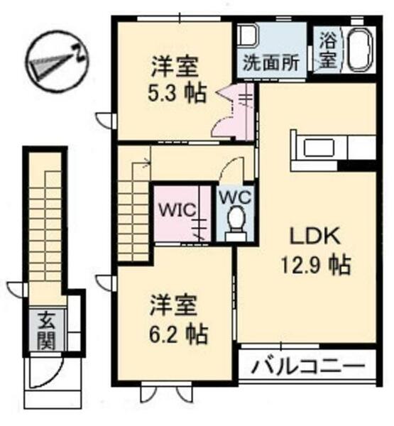 フェリーチェ　Ａ棟 A0201｜鳥取県米子市車尾４丁目(賃貸アパート2LDK・2階・61.63㎡)の写真 その2