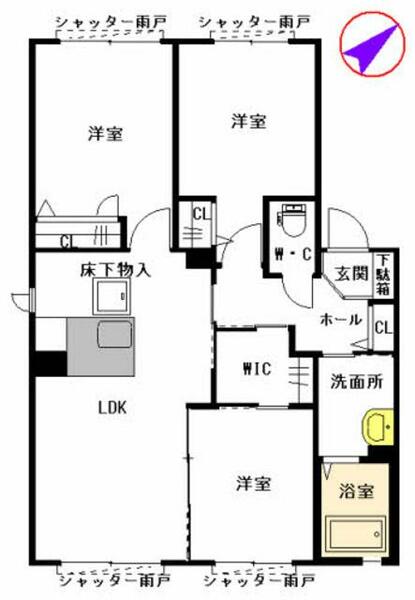 メゾン　エクレール　　　　Ｉ棟 I0102｜福岡県行橋市東大橋２丁目(賃貸アパート3LDK・1階・64.84㎡)の写真 その2