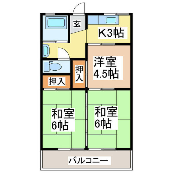 中山アパート 2-A｜熊本県八代市奈良木町(賃貸マンション3K・2階・50.00㎡)の写真 その2