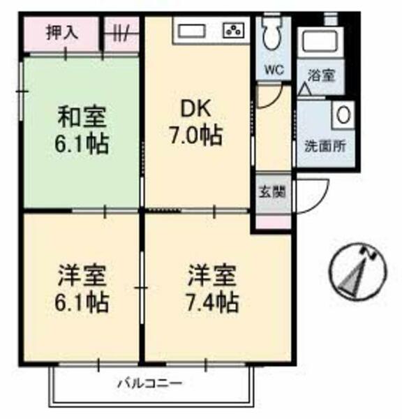 シャーメゾン旭町 B101｜高知県香美市土佐山田町旭町５丁目(賃貸アパート3DK・1階・51.31㎡)の写真 その2