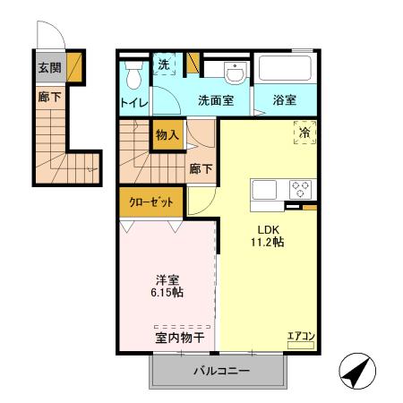 ルミエール 202｜千葉県富里市七栄(賃貸アパート1LDK・2階・47.15㎡)の写真 その2