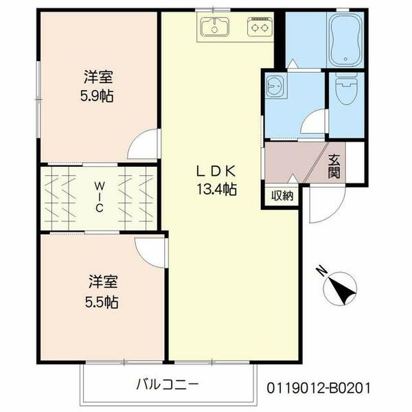 エクセルコート　　　　Ｂ棟 B0201｜福岡県北九州市八幡西区大平１丁目(賃貸アパート3DK・2階・54.81㎡)の写真 その2