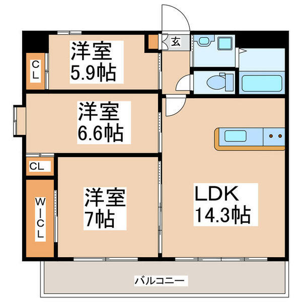 熊本県熊本市中央区水前寺５丁目(賃貸マンション3LDK・3階・73.80㎡)の写真 その2