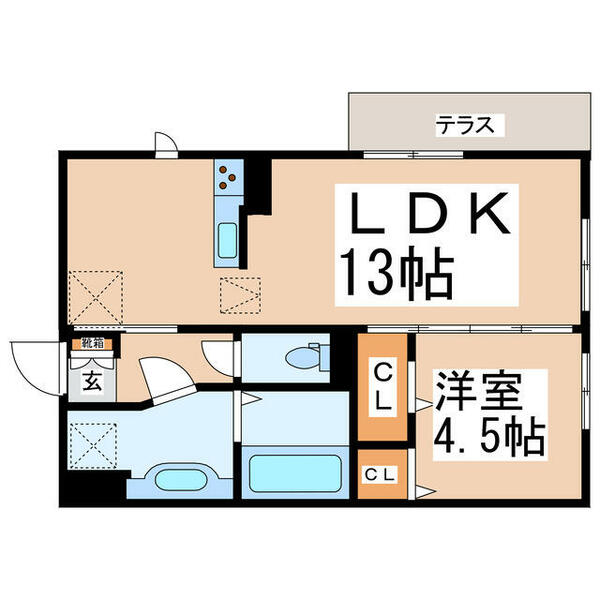 Ｄ－ｒｏｏｍ飛田 101｜熊本県熊本市北区飛田３丁目(賃貸アパート1LDK・1階・42.79㎡)の写真 その2
