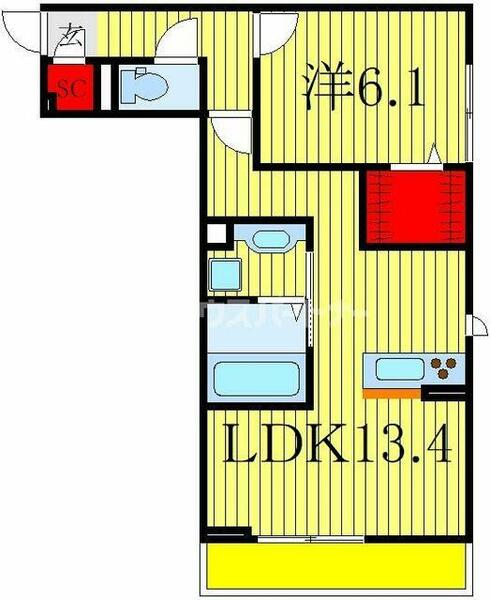 クレールモア 303｜千葉県柏市柏６丁目(賃貸アパート1LDK・3階・46.84㎡)の写真 その2
