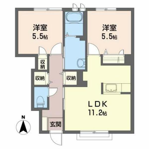 フェリーチェ　ピァッツァ 101｜青森県八戸市南白山台３丁目(賃貸アパート2LDK・1階・55.00㎡)の写真 その2