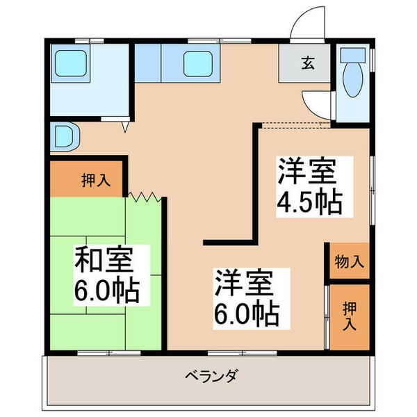 ニシガキアパート 202｜熊本県八代市麦島西町(賃貸アパート3DK・2階・53.29㎡)の写真 その2