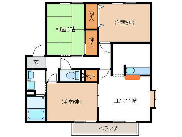 シャンブル南が丘 B201｜三重県津市垂水(賃貸アパート3LDK・2階・65.35㎡)の写真 その2
