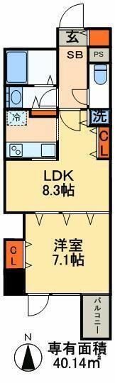 東京都足立区西新井７丁目(賃貸マンション1LDK・4階・40.14㎡)の写真 その2