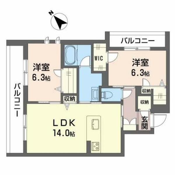 シャーメゾン　Ａ．Ｋａｔｓｕｂｅ 0206｜滋賀県守山市勝部２丁目(賃貸マンション2LDK・2階・64.24㎡)の写真 その2