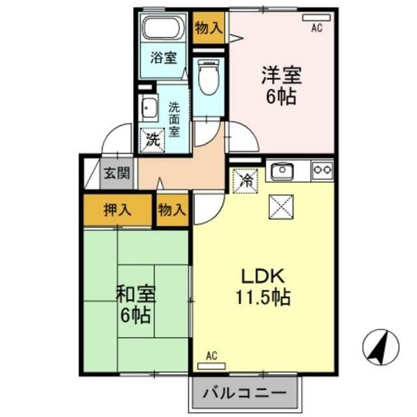 フォンティーヌ有楽 102｜新潟県新潟市東区有楽２丁目(賃貸アパート2LDK・1階・53.72㎡)の写真 その2