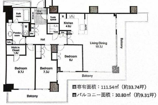 Ｗコンフォートタワーズウエスト｜東京都江東区東雲１丁目(賃貸マンション3LDK・43階・111.54㎡)の写真 その2