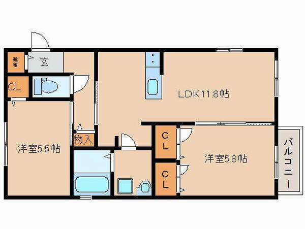 奈良県大和高田市大字築山(賃貸アパート2LDK・2階・53.97㎡)の写真 その2