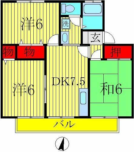 ジョイフローリッシュ 205｜千葉県柏市宿連寺(賃貸アパート3DK・2階・54.65㎡)の写真 その2
