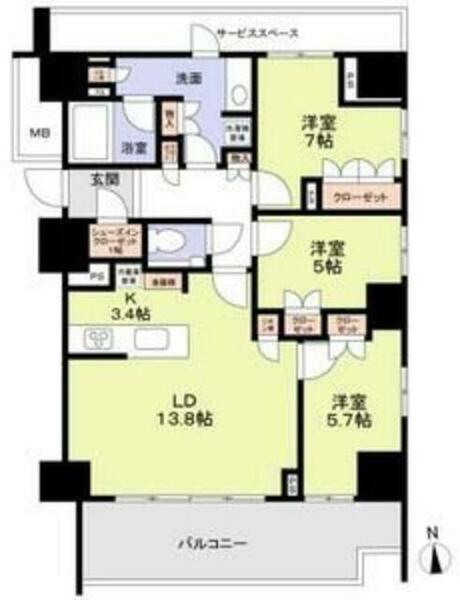 晴海フラッグ　サンヴィレッジ　Ｅ棟 1209｜東京都中央区晴海５丁目(賃貸マンション3LDK・12階・84.00㎡)の写真 その2