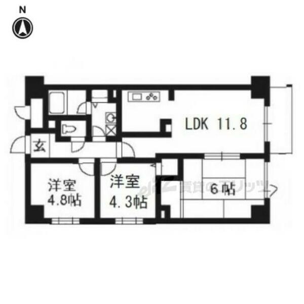 パインフィールド吉祥院 405｜京都府京都市南区吉祥院九条町(賃貸マンション3LDK・4階・59.80㎡)の写真 その2