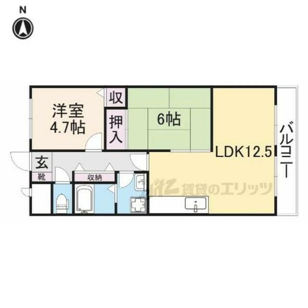 奈良県生駒市俵口町(賃貸マンション2LDK・2階・55.00㎡)の写真 その2