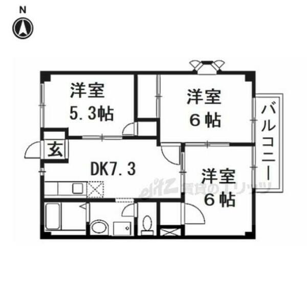 カーム西村 201｜京都府城陽市富野(賃貸アパート3DK・2階・52.17㎡)の写真 その2