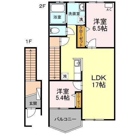 グランドステージⅡ　Ⅱ棟 E-2｜福岡県北九州市八幡西区石坂１丁目(賃貸アパート2LDK・2階・52.00㎡)の写真 その2