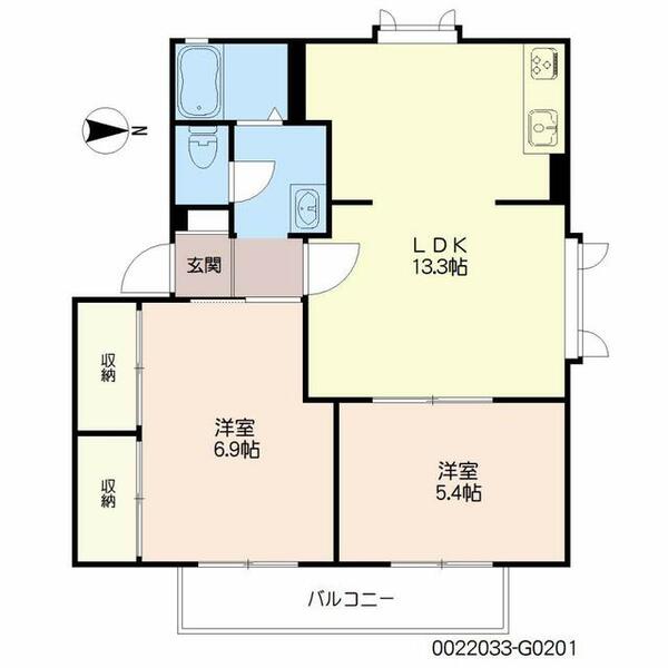 レーベンハイツ　　　Ｇ棟 G0201｜佐賀県鳥栖市宿町(賃貸アパート2LDK・2階・54.81㎡)の写真 その2