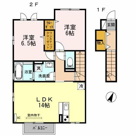 ディアコート合川 B206｜福岡県久留米市合川町(賃貸アパート2LDK・2階・65.73㎡)の写真 その2