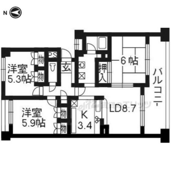 パインフィールド洛西 406｜京都府京都市右京区西院四条畑町(賃貸マンション3LDK・4階・65.40㎡)の写真 その2