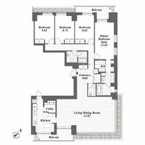 麻布ガーデンズ（ＥＡＳＴ棟）  ｜ 東京都港区元麻布３丁目（賃貸マンション4LDK・2階・186.70㎡） その2