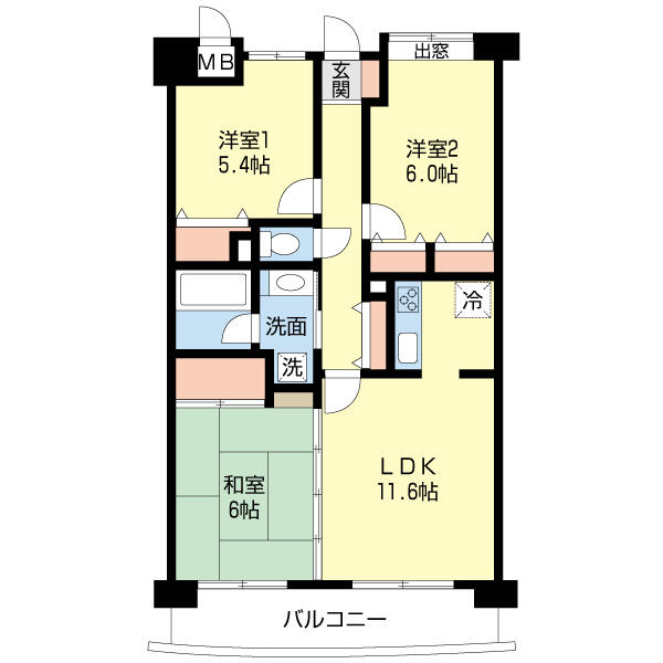 センテンス中田 0310｜宮城県仙台市太白区中田２丁目(賃貸マンション3LDK・3階・65.74㎡)の写真 その2