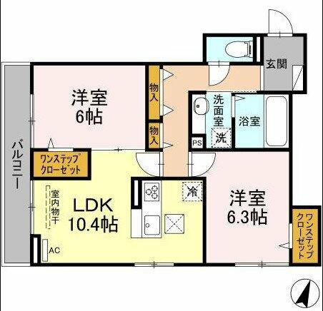 神奈川県川崎市中原区上小田中１丁目(賃貸アパート2LDK・1階・57.64㎡)の写真 その2