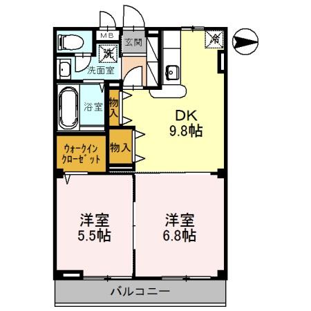 パークハイム弐番館　Ａ棟 303｜兵庫県三木市緑が丘町西５丁目(賃貸アパート2DK・3階・55.29㎡)の写真 その2