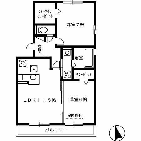 熊本県熊本市東区保田窪１丁目(賃貸アパート2LDK・2階・58.20㎡)の写真 その2