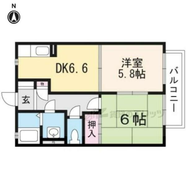 京都府福知山市字篠尾(賃貸アパート2DK・1階・43.00㎡)の写真 その2