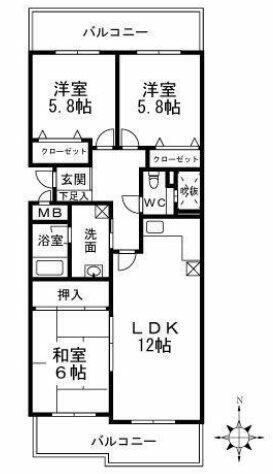 グランドメゾン六甲箕岡｜兵庫県神戸市灘区箕岡通３丁目(賃貸マンション3LDK・1階・70.50㎡)の写真 その2