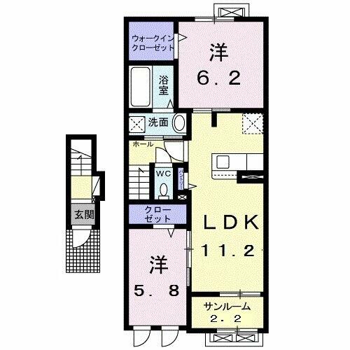 フェリス　ルガール　Ⅱ 203｜福井県越前市家久町(賃貸アパート2LDK・2階・61.88㎡)の写真 その2