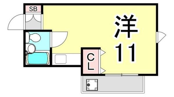 兵庫県西宮市野間町(賃貸マンション1R・2階・22.40㎡)の写真 その2