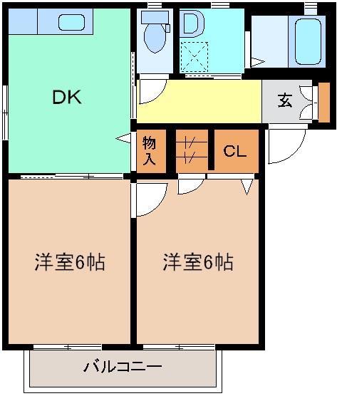 リーベン・ハオス　Ｂ 102｜群馬県みどり市笠懸町阿左美(賃貸アパート2DK・1階・47.01㎡)の写真 その2